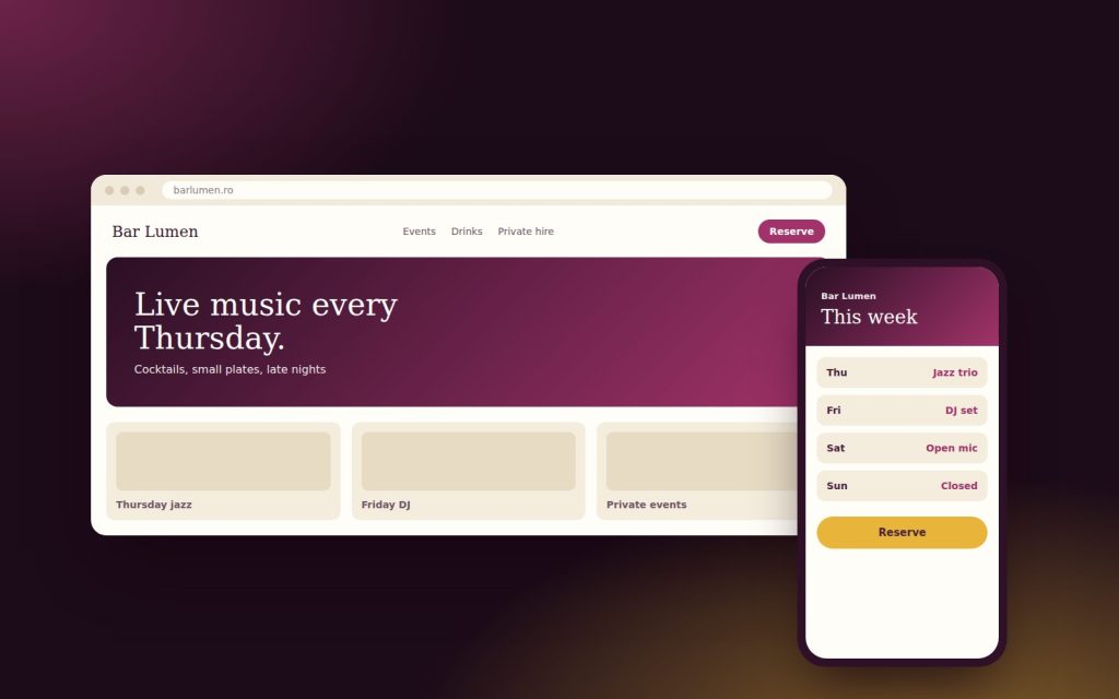 Bar Lumen sample bar website on a laptop and phone