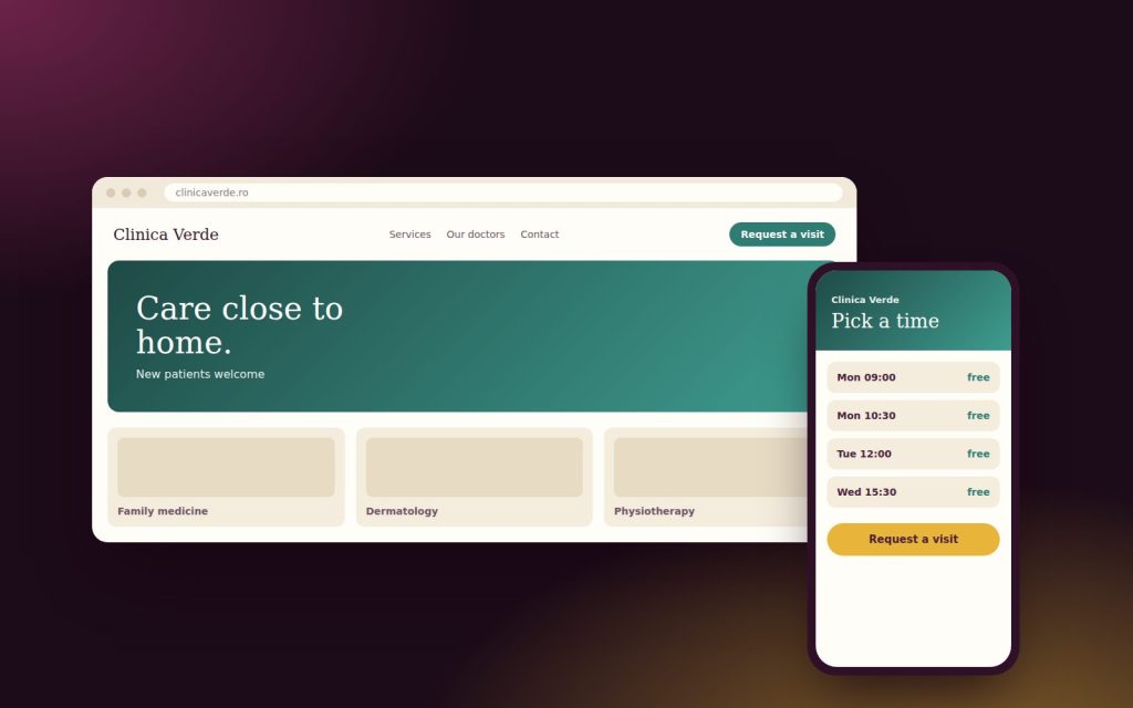 Clinica Verde sample clinic website on a laptop and phone